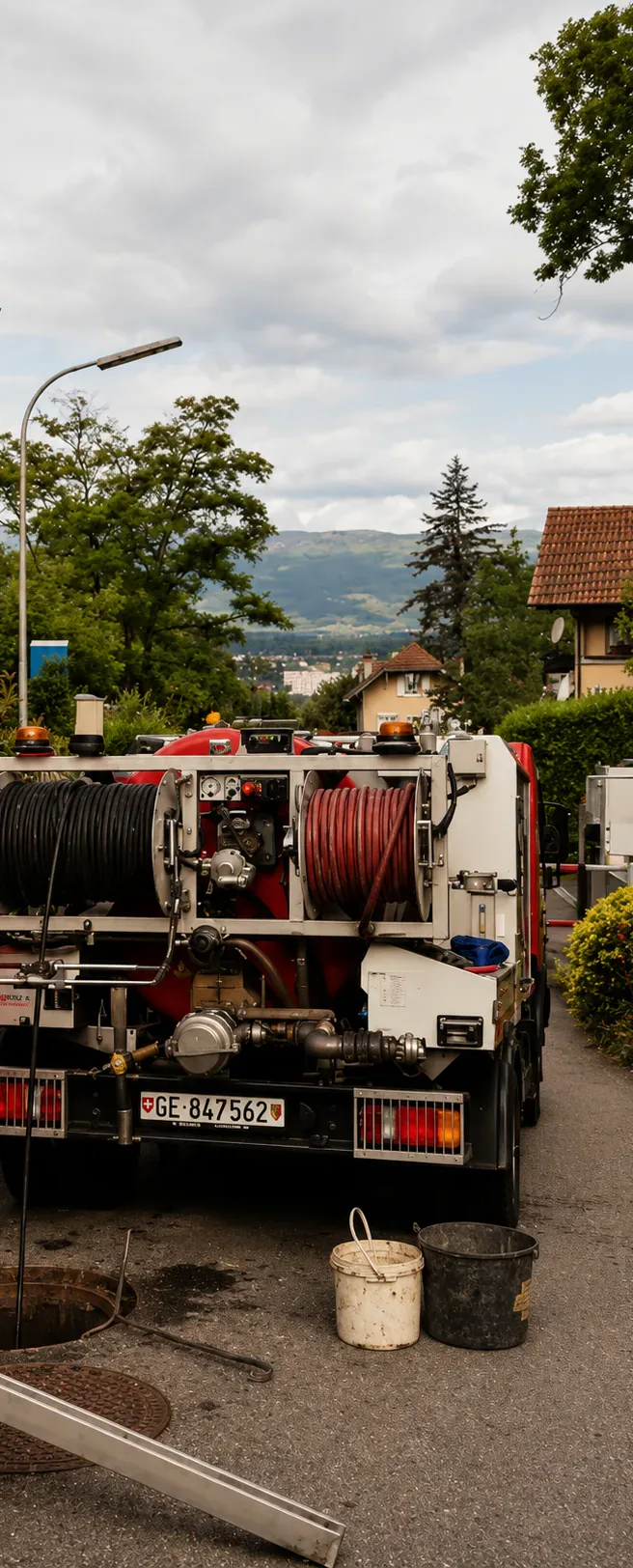 Hydrocureur Amoudruz SA en intervention dans un quartier résidentiel