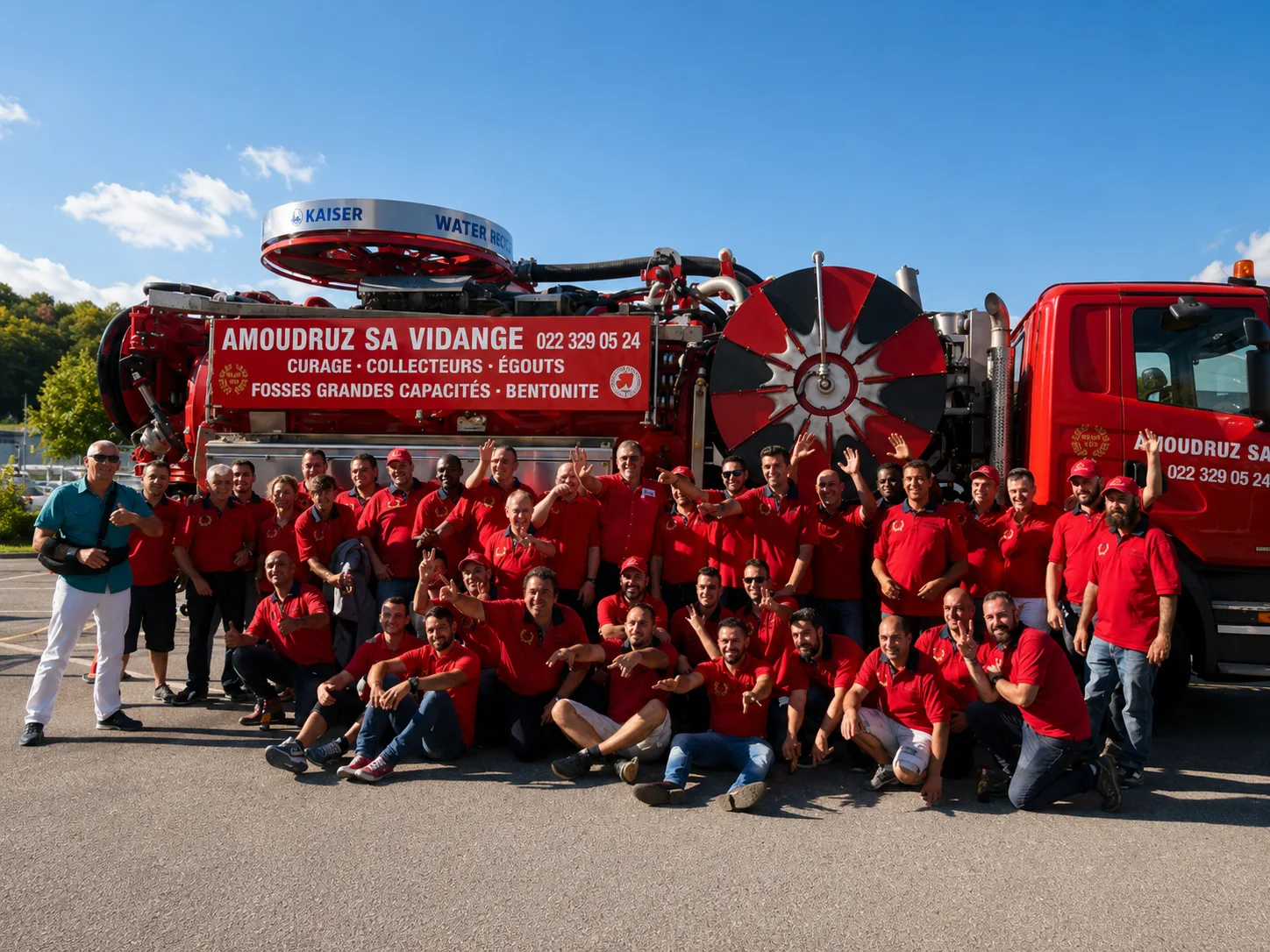 L'équipe Amoudruz SA devant le camion recycleur